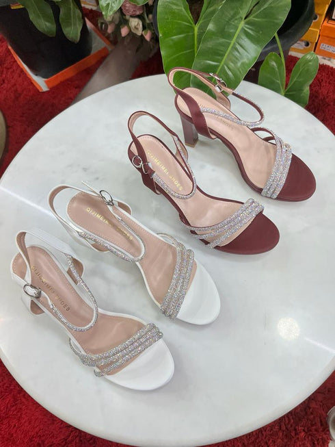 Rhinestone Decor Bridals Thick Heels